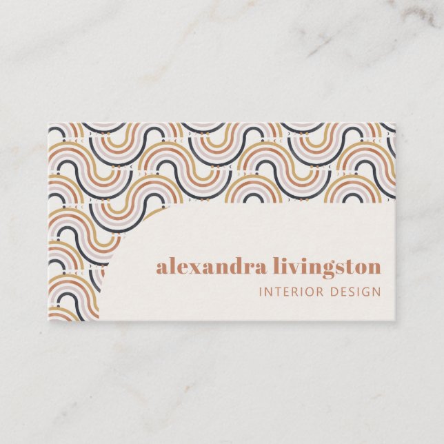 Tarjeta De Visita Diseñador de interiores de onda retro boho creativ (Anverso)