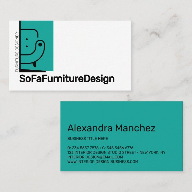 Tarjeta De Visita Diseñador de interiores de sofá Muebles Arquitecto (Anverso / Reverso)