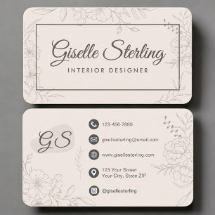 Tarjeta De Visita Diseñador de interiores floral neutral