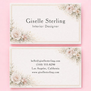 Tarjeta De Visita Diseñador de Interiores Floral Neutral Profesional