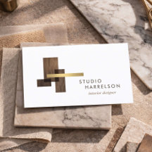Diseñador de interiores Logo Madera Dorado