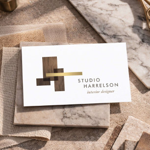 Tarjeta De Visita Diseñador de interiores Logo Madera Dorado