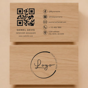 Tarjeta De Visita Diseñador de Interiores Madera Código QR Profesion