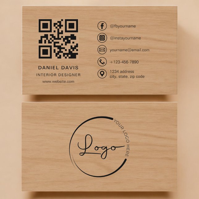 Tarjeta De Visita Diseñador de Interiores Madera Código QR Profesion (Subido por el creador)