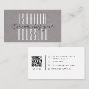 Tarjeta De Visita Diseñador de interiores moderno Faux Lino Script