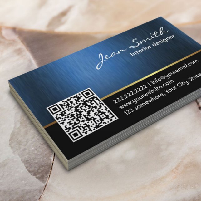 Tarjeta De Visita Diseñador de interiores Royal Blue QR Code (Subido por el creador)