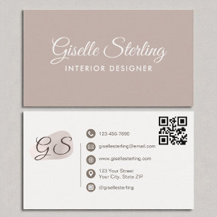 Tarjeta De Visita Diseñador de interiores Rubor Mauve Elegant QR Cod