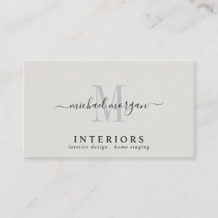 Tarjeta De Visita Diseñador de interiores simple letra de lino falso