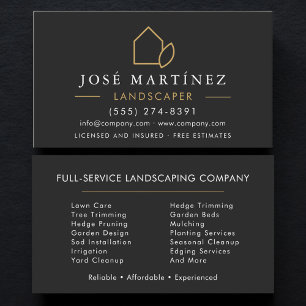 Tarjeta De Visita Diseñador de jardines Black & Gold Servicio de cés