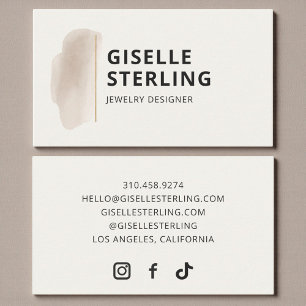 Tarjeta De Visita Diseñador de Joyas Beige Neutro Acuarela Elegante