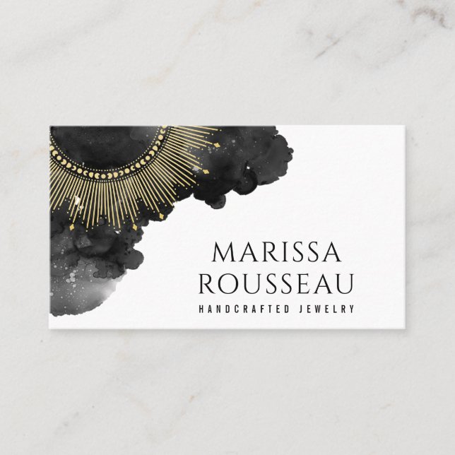 Tarjeta De Visita Diseñador de joyas celestes Gold Sunburst (Anverso)