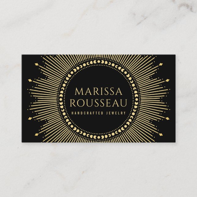 Tarjeta De Visita Diseñador de joyas celestes Gold Sunburst (Anverso)