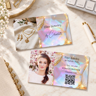 Tarjeta De Visita Diseñador de joyas con código qr de foto holográfi