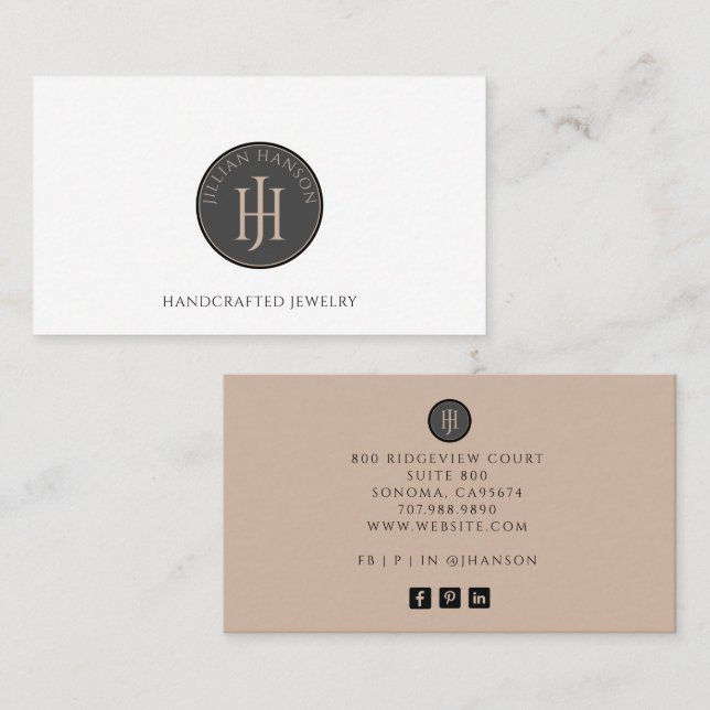 Tarjeta De Visita Diseñador de joyas con logotipo monogramado (Anverso / Reverso)