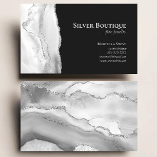 Tarjeta De Visita Diseñador de joyas de geoda de ágata gris blanco p