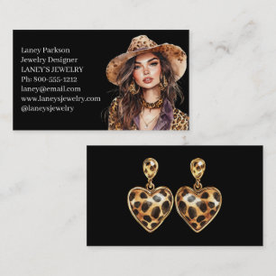 Tarjeta De Visita Diseñador de Joyas de Moda con Estampado de Leopar