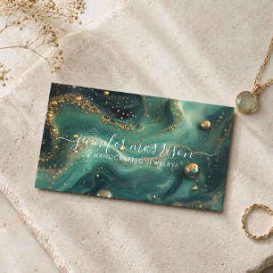 Tarjeta De Visita Diseñador de Joyas de Oro Malaquita Esmeralda