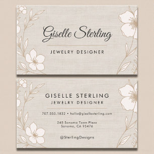 Tarjeta De Visita Diseñador de Joyas Elegante Lino Floral Botánico