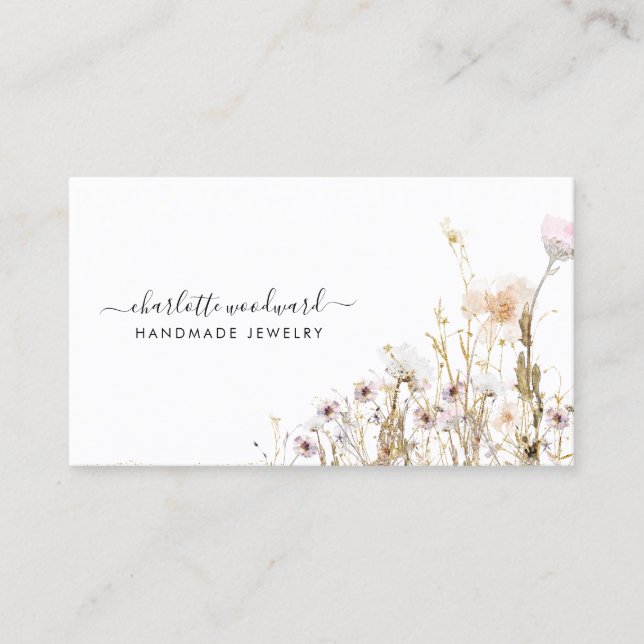 Tarjeta De Visita Diseñador de joyas Pink Gold Purpurina Wildflowers (Anverso)