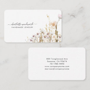 Tarjeta De Visita Diseñador de joyas Pink Gold Purpurina Wildflowers