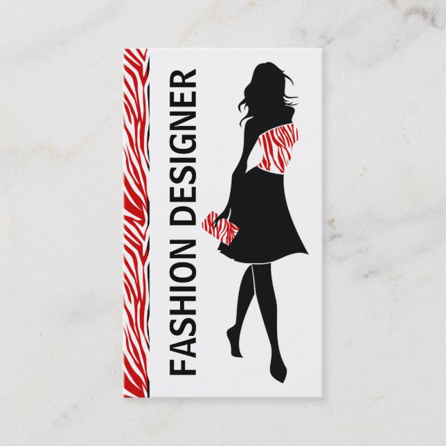 Tarjeta De Visita Diseñador de moda chica impresión de cebra blanca  (Anverso)