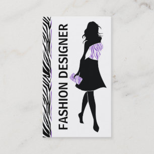 Tarjeta De Visita Diseñador de moda chica morado, huella de cebra bl