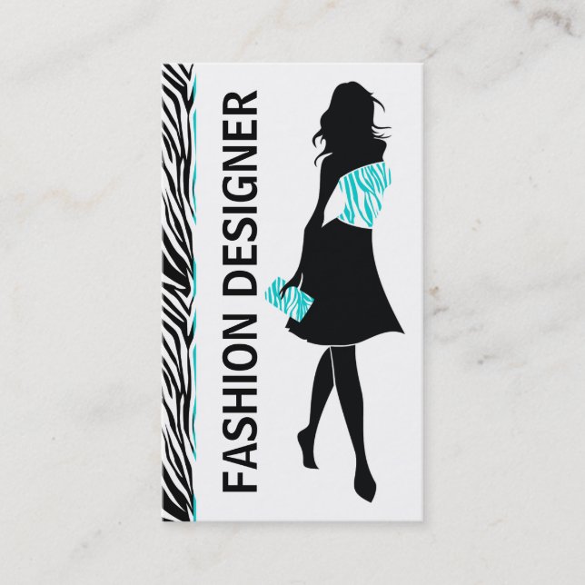 Tarjeta De Visita Diseñador de moda chica turquesa, impresión de ceb (Anverso)