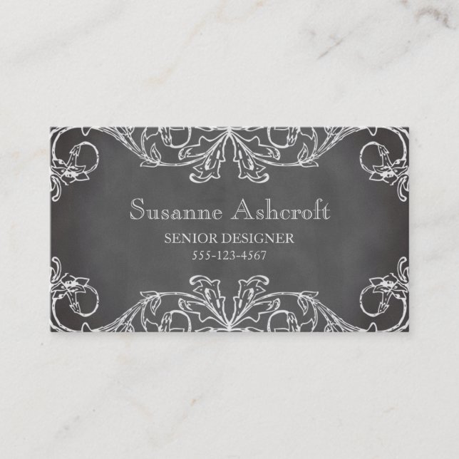 Tarjeta De Visita Diseñador de moda de pizarra de desplazamiento flo (Anverso)