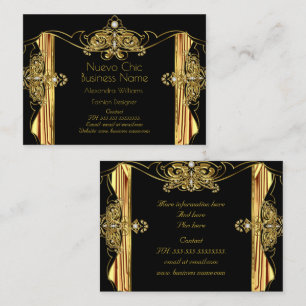 Tarjeta De Visita Diseñador de Moda Elegante Cortinas Negras de Oro