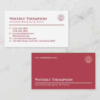 Tarjeta De Visita Diseñador de Moda Elegante Sastre Rojo Rosa Blanco