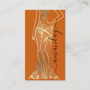 Tarjeta De Visita Diseñador de moda Viste logotipo QR Naranja Lace