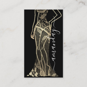 Tarjeta De Visita Diseñador de moda Viste logotipo QR Oro negro gri