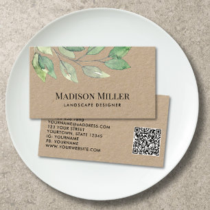 Tarjeta De Visita Diseñador de paisajes Código QR Verde