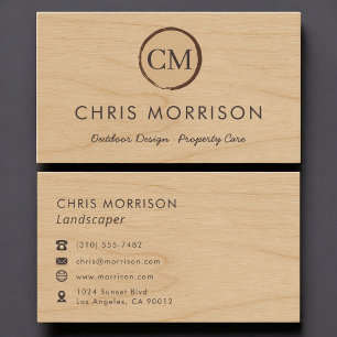 Tarjeta De Visita Diseñador de paisajes Monograma de madera rústica