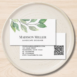 Tarjeta De Visita Diseñador de paisajes QR Code Verde 