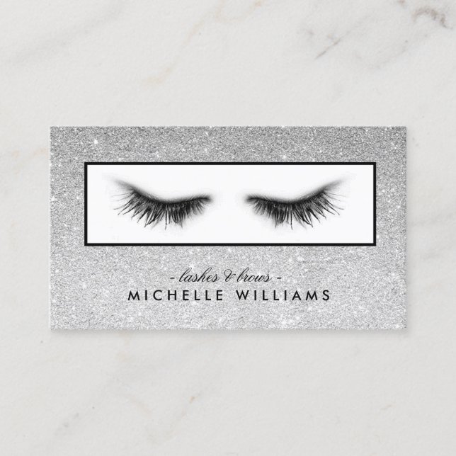 Tarjeta De Visita Diseñador de plata elegante artsy de las pestañas (Anverso)