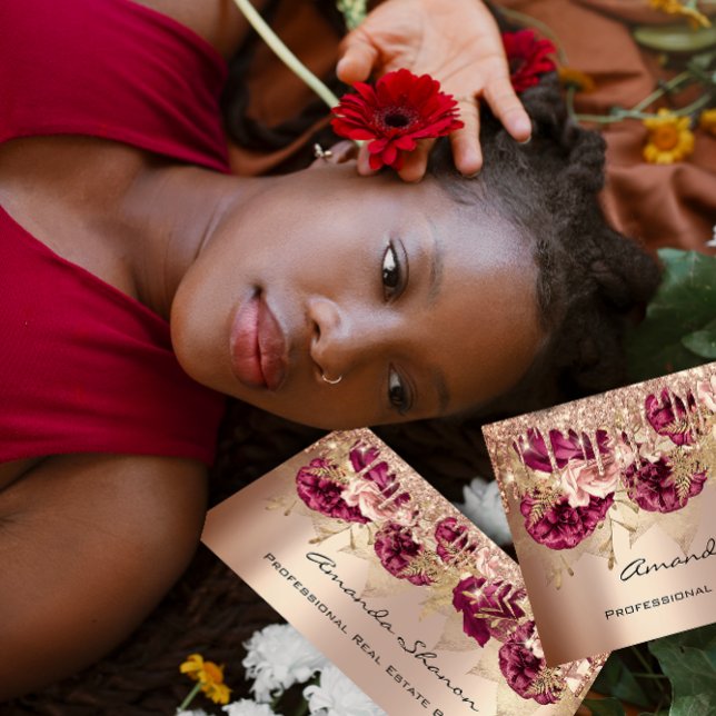 Tarjeta De Visita Diseñador de Rosas de goles de boda de evento QR (Event Wedding Planner Rose Gold Drips Logo QR Business Card)