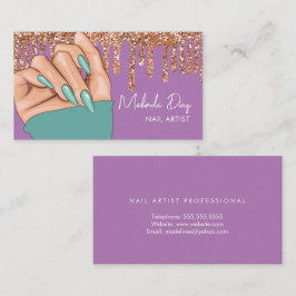 Tarjeta De Visita Diseñador de uñas Salón Brillo Falso Verde azulado