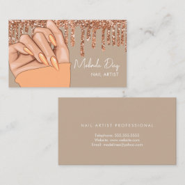 Tarjeta De Visita Diseñador de uñas Salón Falso Brillo Melocotón