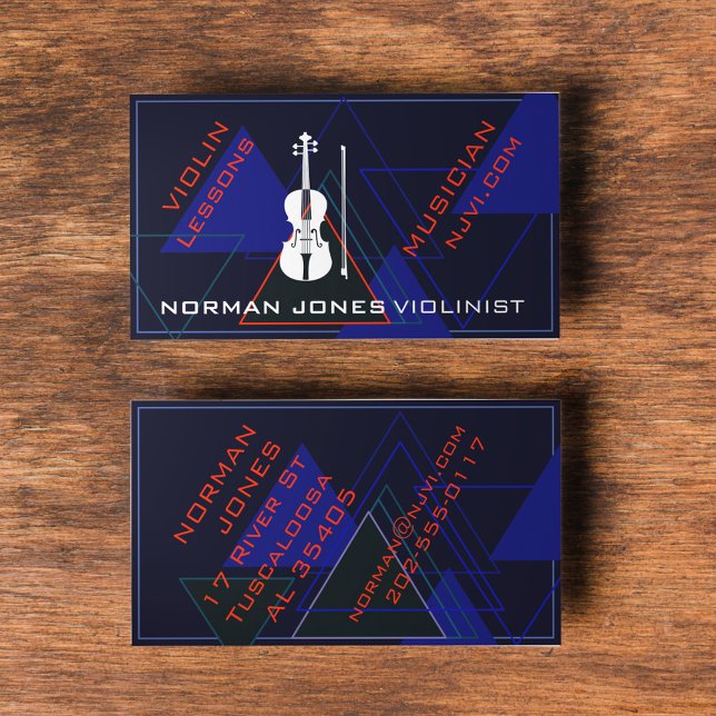 Tarjeta De Visita Diseñador de violines de música azul de la marina  (Subido por el creador)