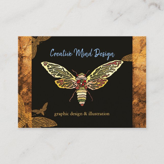Tarjeta De Visita Diseñador elegante Cicada Hipster (Anverso)