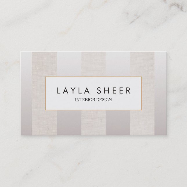 Tarjeta De Visita Diseñador elegante Faux Shimmer y Linen Stripes 2 (Anverso)