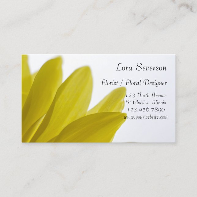 Tarjeta De Visita Diseñador floral de Petales amarillos (Anverso)
