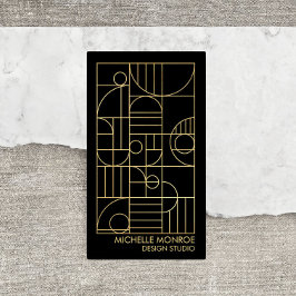 Tarjeta De Visita Diseñador Geométrico Moderno Art Deco Faux Gold/Bl