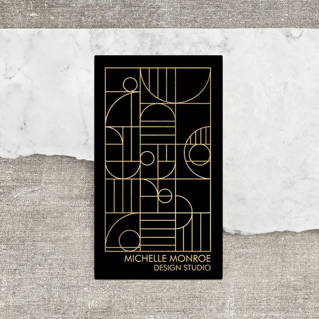 Tarjeta De Visita Diseñador Geométrico Moderno Art Deco Faux Gold/Bl (Subido por el creador)