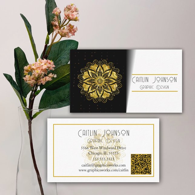 Tarjeta De Visita Diseñador gráfico de Mandala dorada de moda/código (Subido por el creador)