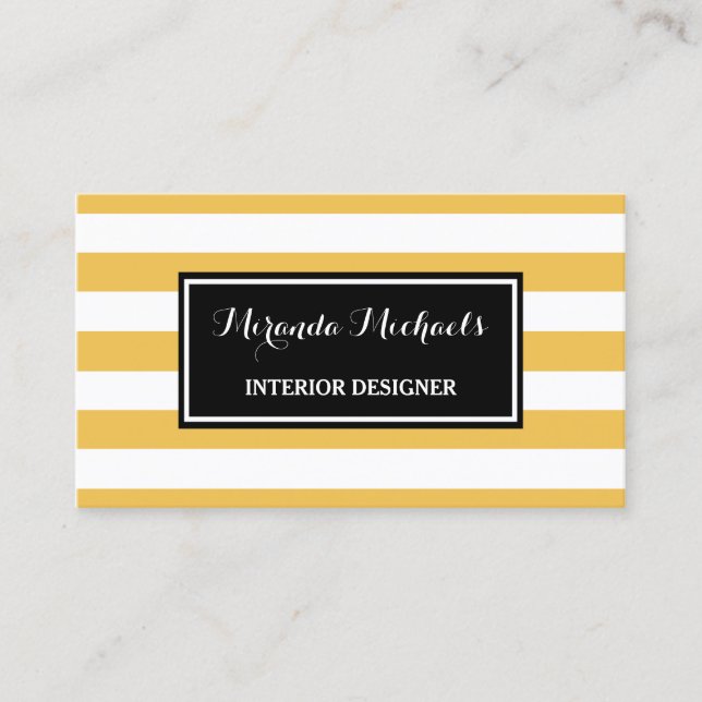 Tarjeta De Visita Diseñador interior de rayas blancas y amarillas de (Anverso)