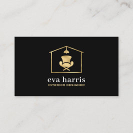 Tarjeta De Visita Diseñador interior elegante negro y oro