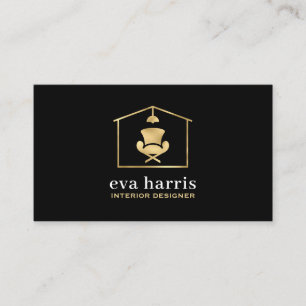 Tarjeta De Visita Diseñador interior elegante negro y oro