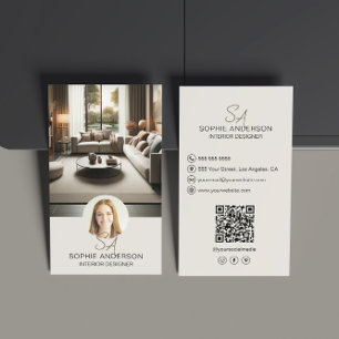 Tarjeta De Visita Diseñador interior Monograma Foto QR Medios social